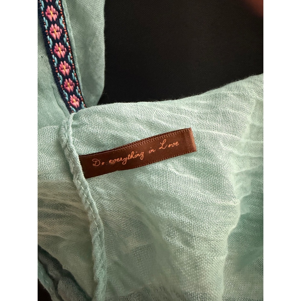 Do Everything in Love Mint Green Infinity Scarf Embroidered Floral Trim Boho